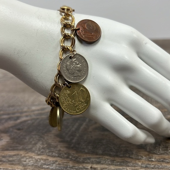 Estate Antique 7” Foreign Coin Charm Bracelet 925 Italy - Picture 4 of 9